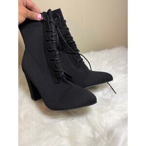 Black Lace Up Pointed Toe Ankle Booties Size 9